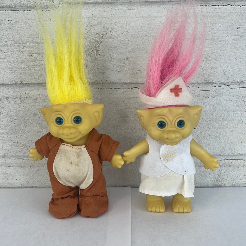 Vintage Trolls Made in Korea Teddy Bear/Nurse Dolls